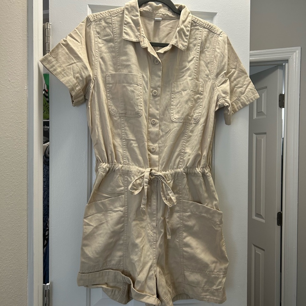 Old Navy Khaki Button-Up Romper